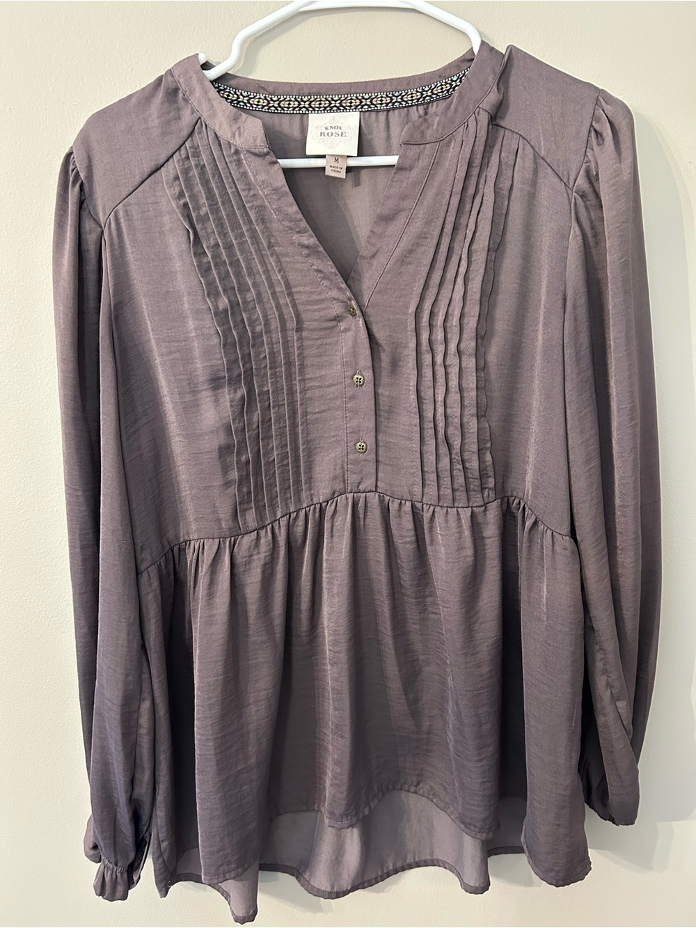 Knox Rose Mauve Pintuck Peasant Top